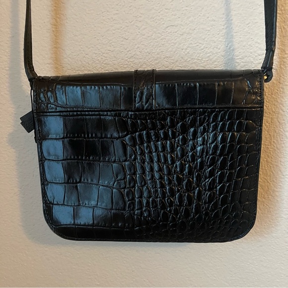 Banana Republic Black Crossbody Leather Croc Embossed Print Front Flap Bag - Picture 8 of 8